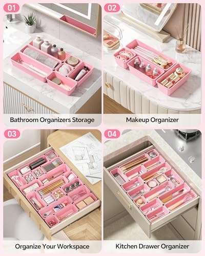 Canfanni 13 Pack Plastic Drawer Organizers Set, 3 Sizes Desk Drawer Organizer