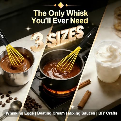 Anaeat Silicone Whisk, Thick Stainless Steel Wire Inner Heat Resistant