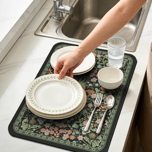 Dish Drying Mat for Kitchen Counter 18x24 Inch, Boho Quick Dry Coffee Mat