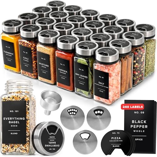 EDELHAUS Glass Spice Jars with Label and Silver Sprinkle Lids