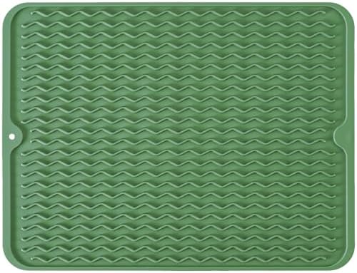 Silicone Dish Drying Mat, Non-Slip Easy Clean Sink Mat, Dark Green