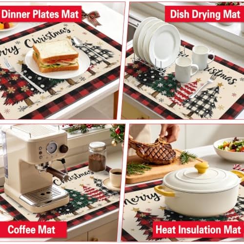 Christmas Dish Drying Mat Kitchen Countertop, Super Absorbent Coffee Bar Mat