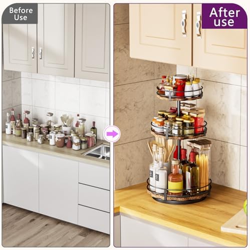 Heavy-Duty 3-Tier Lazy Susan Organizer, Adjustable to Different Heights