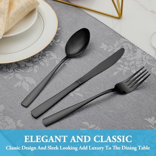 60 Pcs Black Silverware Set, Stainless Steel Flatware Set Service