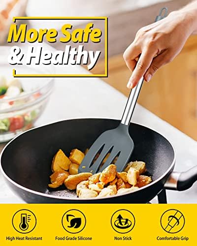 Pack of 4 Silicone Cooking Utensils Set, Non Stick Large Solid Spatulas