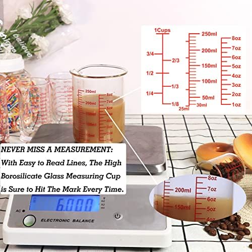 High Borosilicate Glass Measuring Cup Set-V-Shaped Spout，Includes 250ml