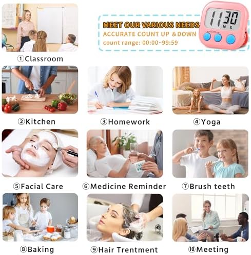 Timer for Kids Digital Kitchen Timers for Cooking- 12 Pack White Pink