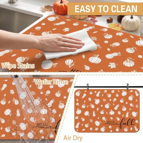 Fall Dish Drying Mat Autumn Decor Kitchen Countertop, Super Absorbent Coffee