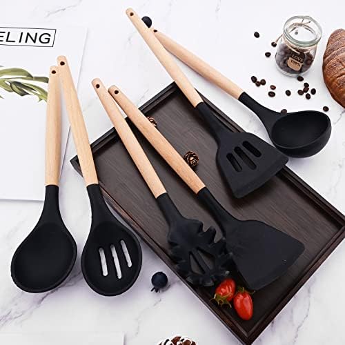1pcs Black Silicone Wok Spatula Slotted Turner, Heat Resistant Nonstick Rubber