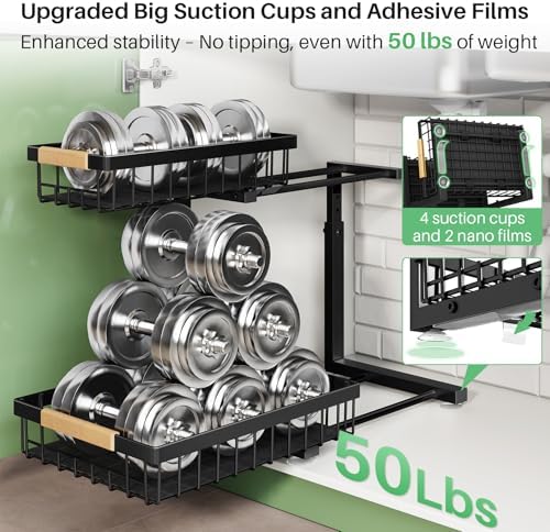 Kitstorack Under Sink Organizer, 2 Tier Under the Sink Storage, Slide out Pull