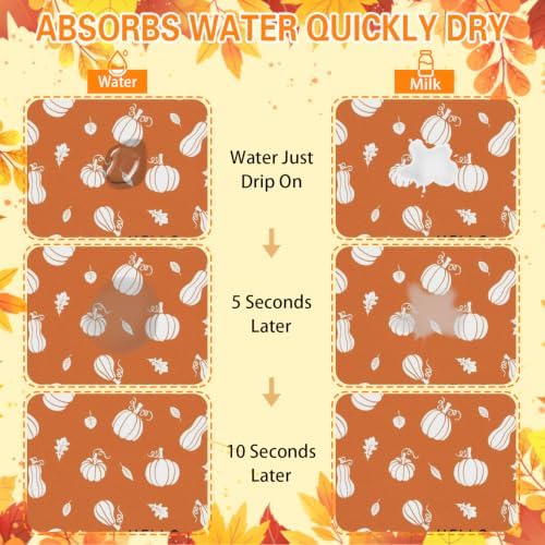 Fall Dish Drying Mat Autumn Decor Kitchen Countertop, Super Absorbent Coffee
