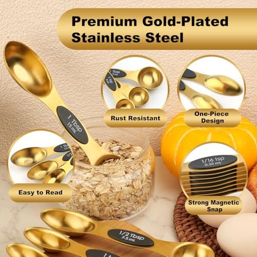 Gold Magnetic Measuring Spoons Set Stainless Steel