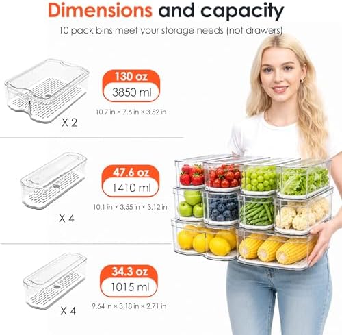 SMRCAD 10 Pack Clear Fridge Organizer Bins