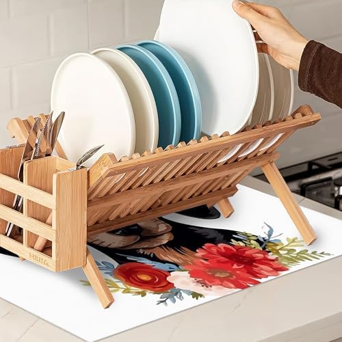 Dachshund Dog Flowers Dish Drying Rack Mat