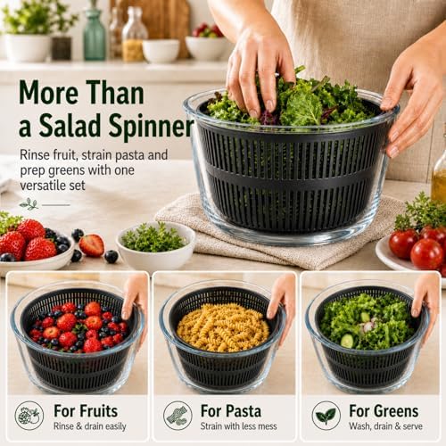 Glass Salad Spinner 3.2 Qt, Small Salad Spinner, Glass Bowl