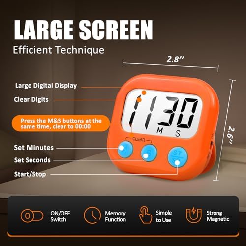 AOUCE Digital Kitchen Timers for Cooking, Timer for Kids 2 Pack Orange