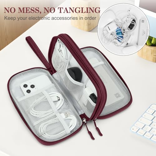 FYY Electronic Organizer, Travel Tech Pouch Bag, Wine Red