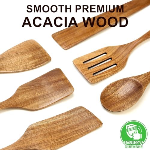 6 Pack Acacia Wood Spatula Set Non Toxic Kitchen Utensils