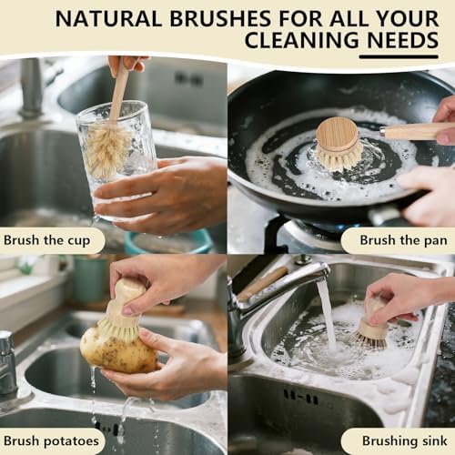 5 Pack Bamboo Dish Brush Set