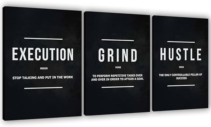 Success Canvas Painting Wall Art Quote Motivational Wall Art Execute Wall Decor 3 Pieces Black Poster Positive Inspirational Framed Artwork Prints Picture for Living Room Office 72''Wx 36''H
