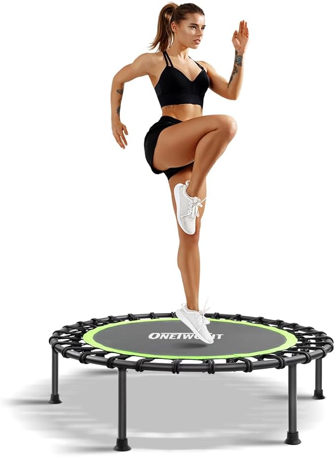 ONETWOFIT 42"/45" Rebounder Trampoline for Adults, Silent Mini Trampoline Indoor Exercise Fitness Trampoline Bungee Rebounder Workout Max Load 330lbs