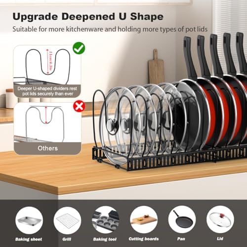 Housolution Pot and Pan Lid Organizer Holder Storage Rack