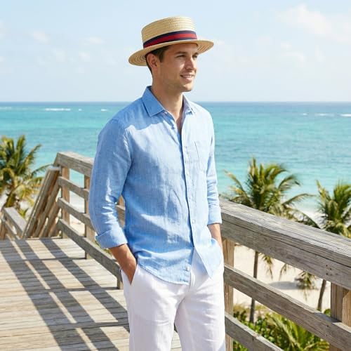 Classic Straw Boater Hat for Men and Women, Vintage Skimmer Flat Top Hat