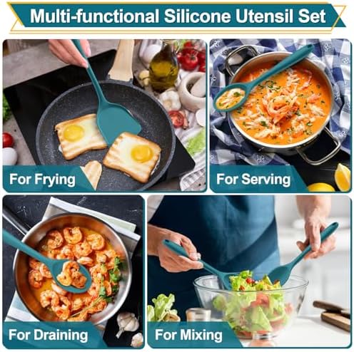 P&P CHEF Blue Kitchen Utensil Set, 4 Pieces Silicone Cooking Utensils