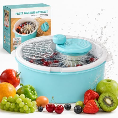 Electric Salad Spinner and Produce Washer, One-Touch Cordless Fruit Cleaner