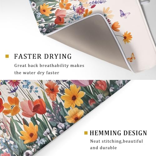 Kawani Spring Summer Flowers Dish Drying Mat