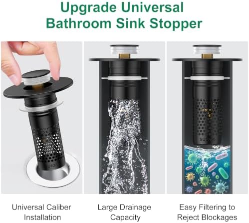 Bathroom Sink Drain Strainer, Universal Pop-Up Sink Stopper Hair Catcher