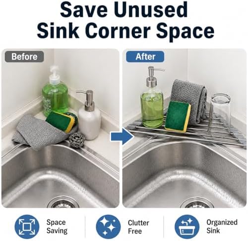 Roll Up Dish Drying Rack Over Sink, Space Saving Corner Sink Rack
