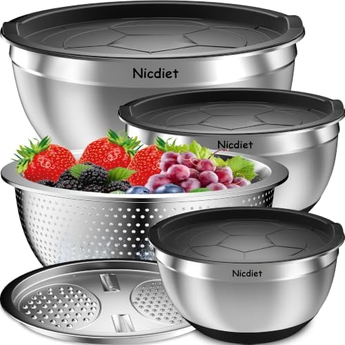 Mixing Bowls with Airtight Lids, Stainless Steel Mixing Bowl Set with 3 Nesting