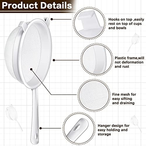 Skyley 3 Pcs Plastic Nylon Mesh Kefir Fine Strainer Set, 5 In, 7 In, 8.5 In