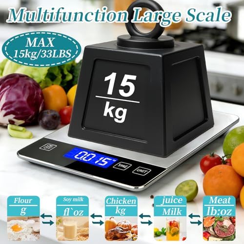 Food Kitchen Scale 15kg/33lb, Digital Grams and Ounces Scale