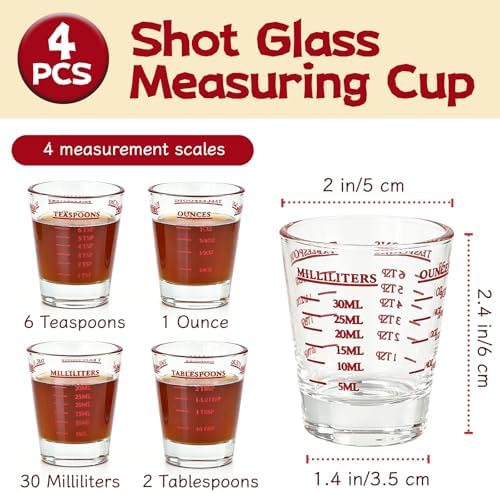 4 Pack Shot Glass Measuring Cup, Espresso Shot Glasses Liquid Heavy, Thick Base