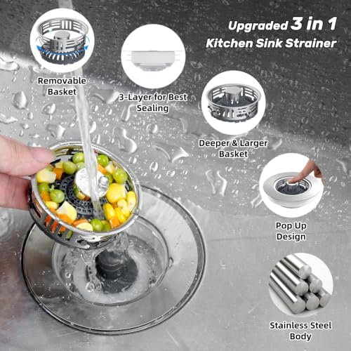 Hibbent 2 Pack Metal Kitchen Sink Drain Strainer and Stopper, Transparent