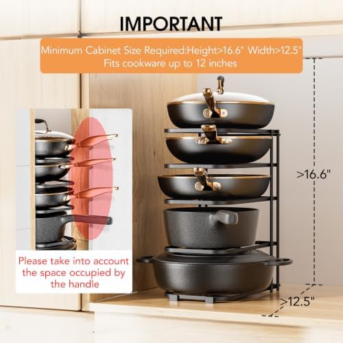 ORDORA 5-Tier Pot and Pan Organizer 13.6", No Assembly Cookware Rack 2-Pack