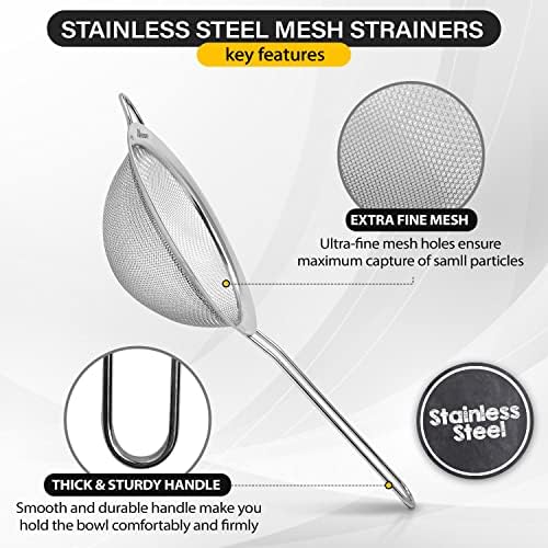 3 Pack Stainless Steel Fine Mesh Strainers