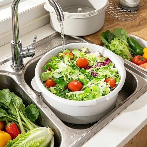 Fruit Vegetable Cleaner Spinner Collapsible Double Layer Washing Bowl