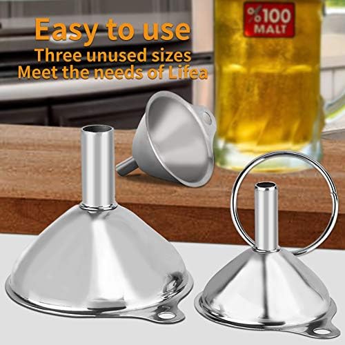 Metal Stainless Steel Funnel, Large Medium Small Funnel Set of 3, Food Grade