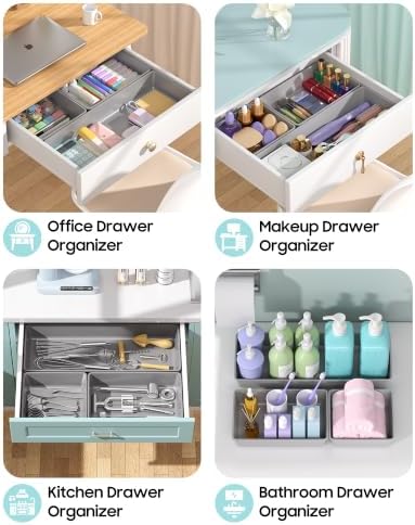 10 Pack Large Size Plastic Drawer Organizers Set, 3 Sizes Desk Drawer Organizer