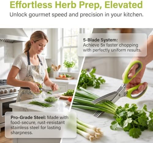 5 Blade Herb Scissors with Cleaning Comb, Thickened Stainless Steel Kitchen
