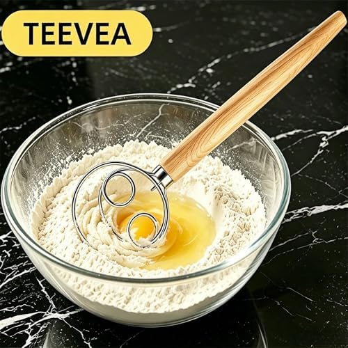TEEVEA Danish Dough Whisk Stainless Steel Wooden Handle