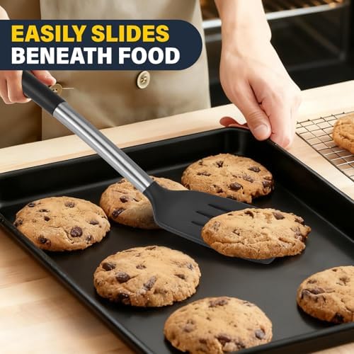 Silicone Spatula Set, Heat Resistant Solid & Slotted Turner
