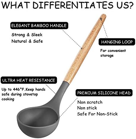 MIBOTE Silicone Cooking Kitchen Utensils Set, Wooden Handle