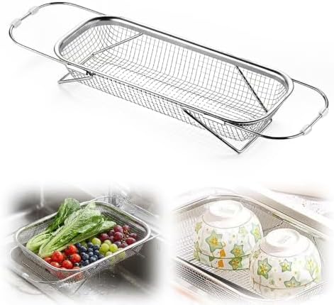 Stainless Steel Over-The-Sink Colander Strainer Basket, Expandable Sink Colander