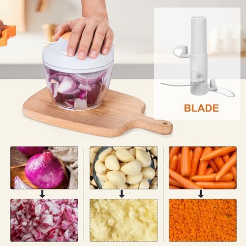 Manual Food Processor & Vegetable Chopper, Hand Pull String Garlic Mincer Onion