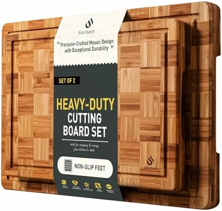 2 Pack Wooden Cutting Boards for Kitchen Bamboo Chopping Boards Non Toxic
