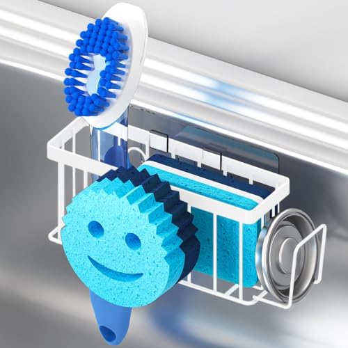 MURLONG Sponge Holder for Kitchen Sink, Sink Caddy Smiley Face-White